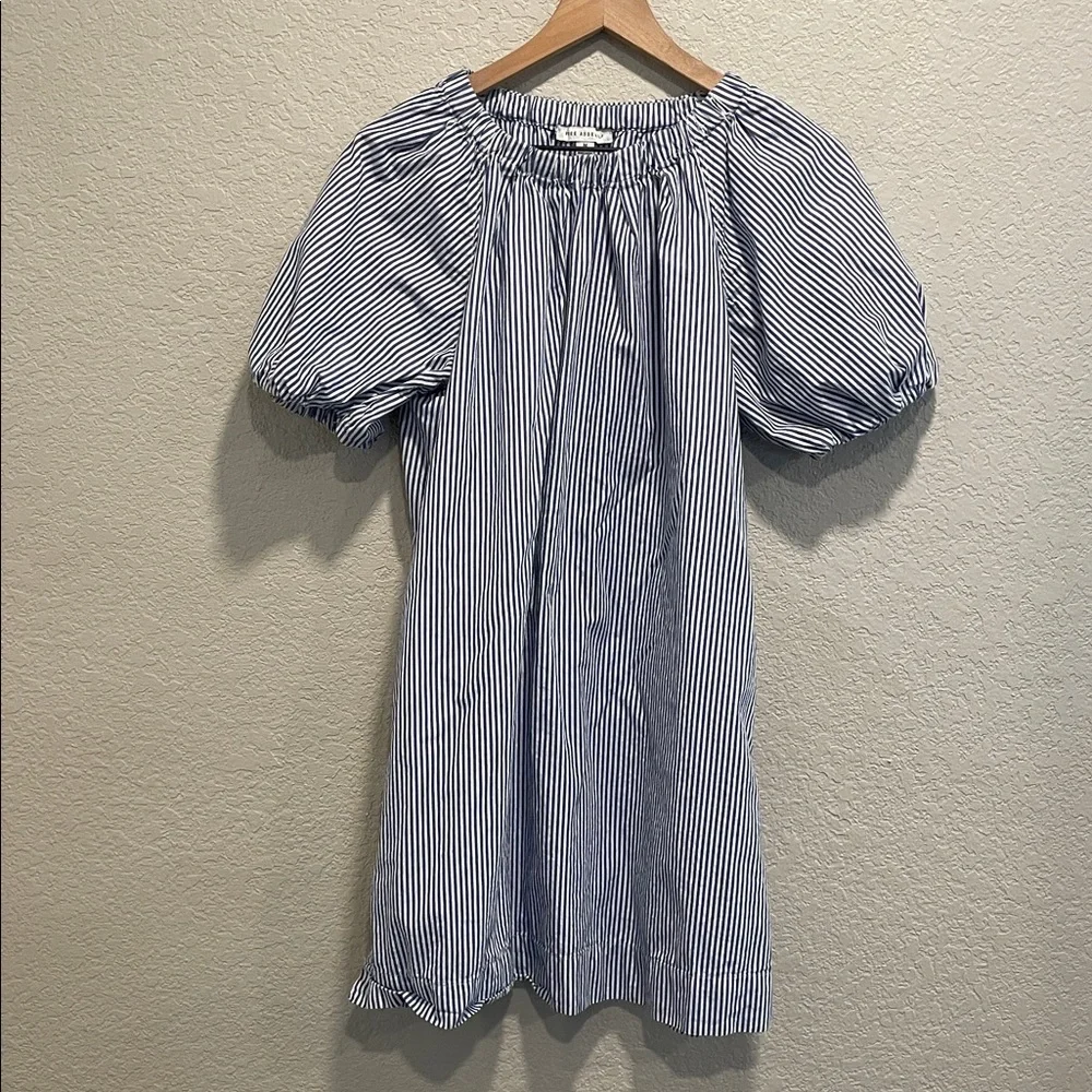 Free Assembly Blue White Stripe Puff Sleeve Mini Dress Size M
